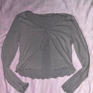 Charcoal Ribbed Long Sleeve Top